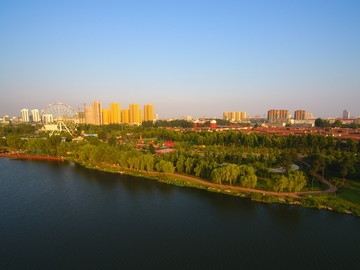 航拍莒南鸡龙河湿地公园