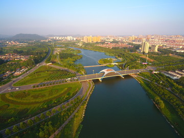 航拍莒南鸡龙河湿地公园