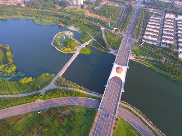 航拍莒南鸡龙河湿地公园