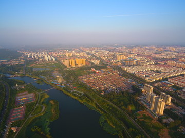 航拍莒南鸡龙河湿地公园