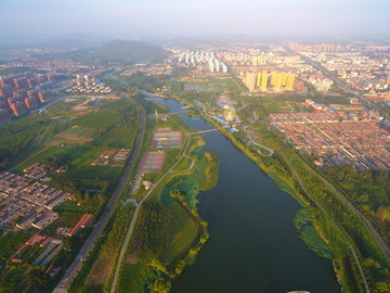 航拍莒南鸡龙河湿地公园