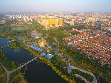 航拍莒南鸡龙河湿地公园