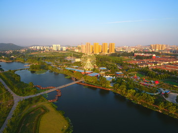 航拍莒南鸡龙河湿地公园