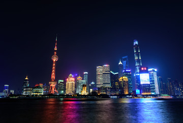 上海陆家嘴建筑群夜景