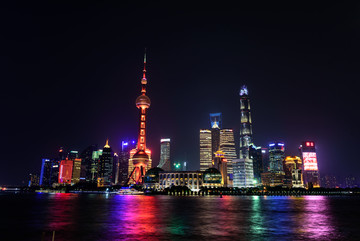 上海陆家嘴建筑群夜景