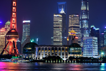 上海陆家嘴建筑群夜景