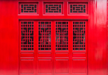 中国红色古门窗