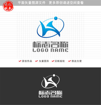 KQ字母HQK标志飞鸟logo