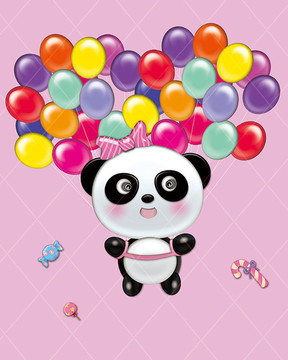 心型气球卡通熊猫图片