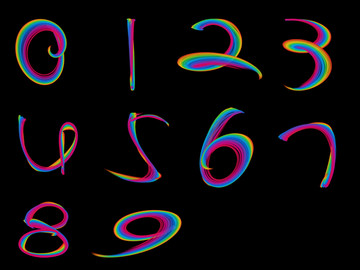 彩色线条水墨阿拉伯发光数字素材
