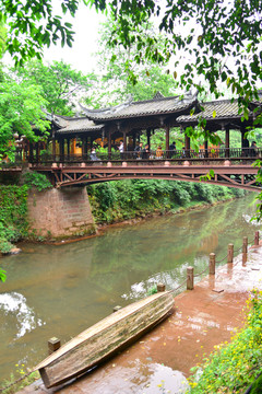柳江古镇中式廊桥小桥流水