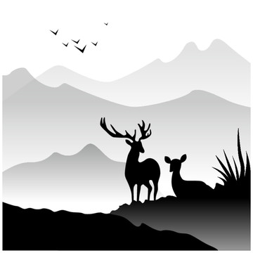 鹿风景画