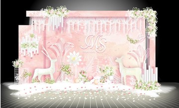 白粉色唯美浪漫婚礼迎宾背景设计