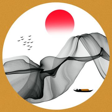 禅意新中式抽象水墨山水装饰画