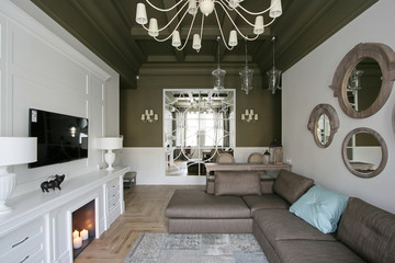 美式现代套色整木定制客厅
