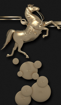新中式抽象3D立体浮雕马背景墙