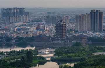 眉山东坡岛湿地城市全景