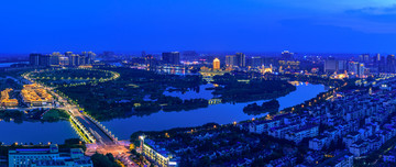 眉山东坡岛湿地城市全景夜景