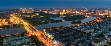 眉山东坡岛湿地城市全景夜景