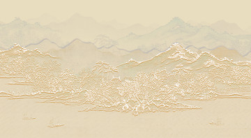 新中式山水柔美线描壁画分层
