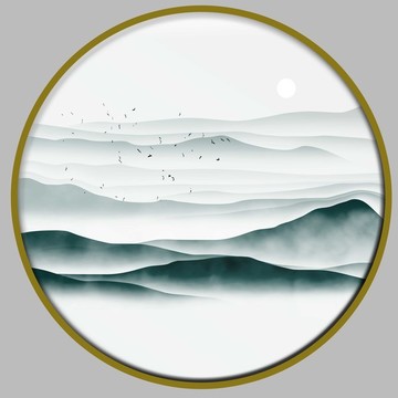 圆形山水装饰画