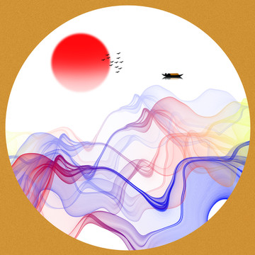 新中式禅意抽象水墨山水装饰画