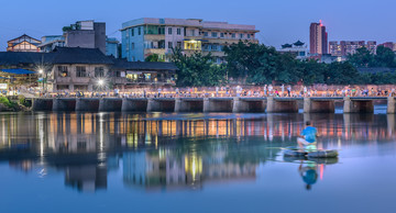 古镇夜景夜钓爱好者