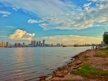 汉口江滩黄昏暮色风景