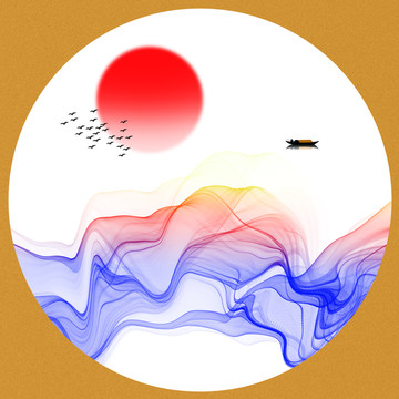 新中式禅意抽象水墨山水装饰画