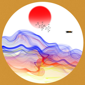 新中式禅意抽象水墨山水装饰画