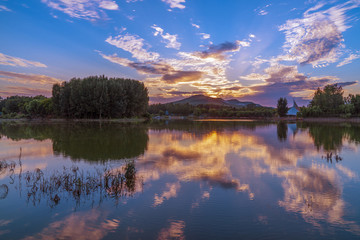 青州尧王湖晚霞风景