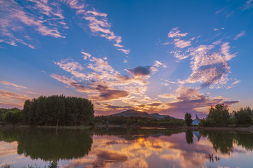 青州尧王湖晚霞风景