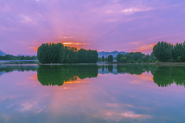 唯美晚霞青州南阳湖风景