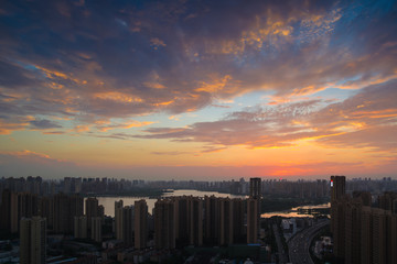 武汉夏日城市夕阳风光