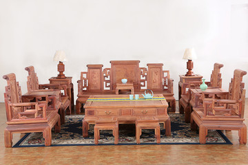 缅甸花梨红木家具卷书沙发