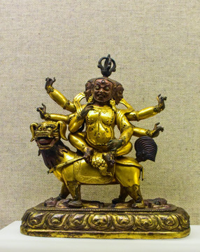 藏族忿怒文殊鎏金铜像