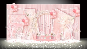 粉色唯美婚礼留影舞台背景设计