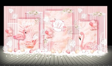 粉色火烈鸟ins风婚礼背景设计
