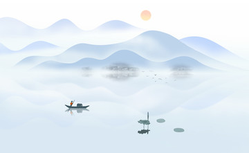 云雾缭绕现代山水画