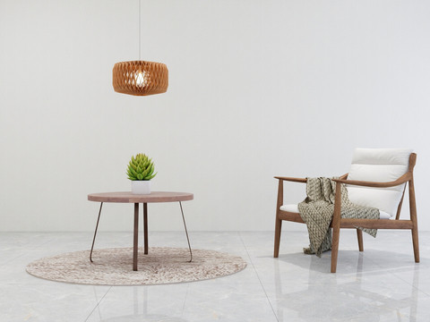 现代简洁客厅的茶几和木椅