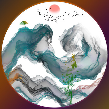 抽象水墨意境山水装饰画