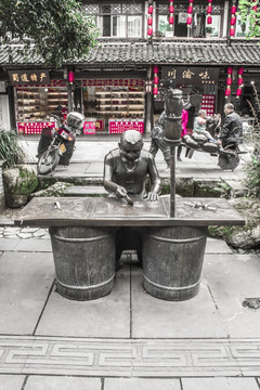 吹糖人场景雕塑