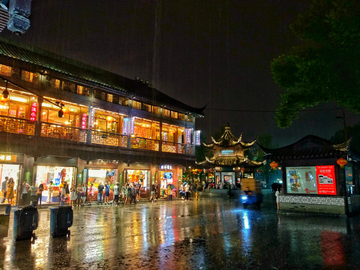 雨中南京夫子街夜景