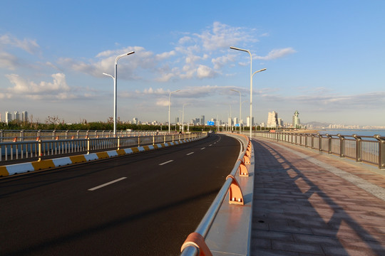 清晨海边的沿海大桥路面