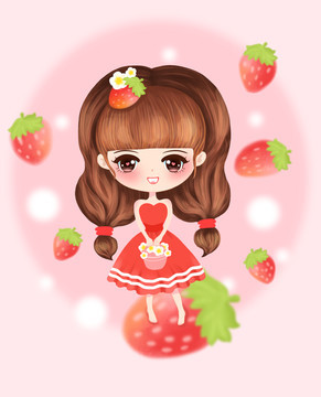 卡通水果草莓女孩手机壳文具封面