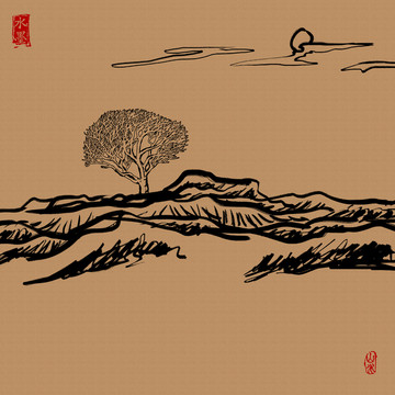 山水线描白描