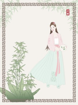 汉服古风美女仕女图插画