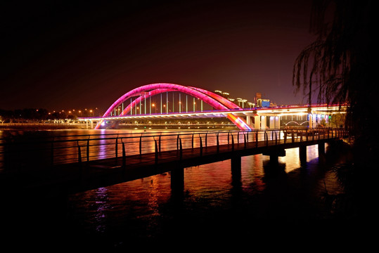 金华双龙大桥游步道夜景紫色