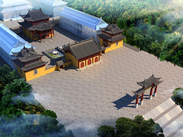 寺庙鸟瞰图