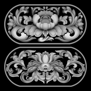 新款牡丹灰度图雕刻图套图8副1
